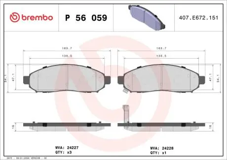 Гальмівні колодки пер. Nissan Navara 2,5dCi 05- BREMBO P56059