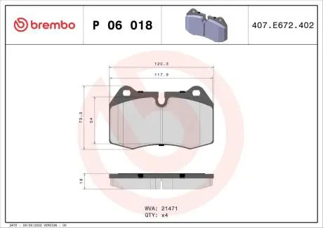 Тормозные колодки дисковые BREMBO P06018