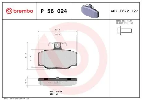Фото тормозные колодки дисковые BREMBO P56024 Тормозные колодки дисковые BREMBO P56024