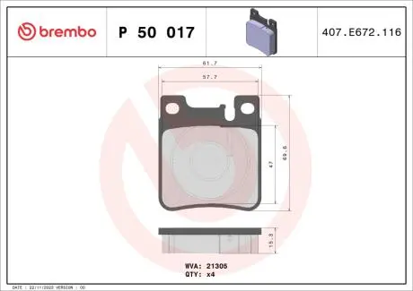 Гальмівні колодки дискові BREMBO P50017