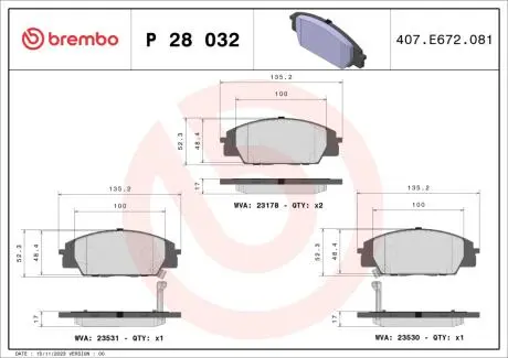 Гальмівні колодки дискові BREMBO P28032