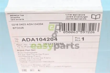 Колодки гальмівні (передні) Chrysler Voyager 2.0-3.8/ 2.5-2.8 CRD 95-08 BLUE PRINT ADA104204
