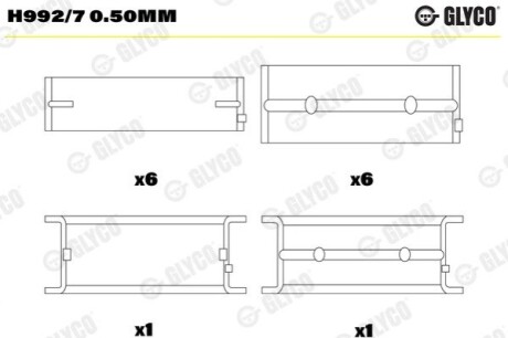 Вкладиші корінні 0.50 Glyco H992/7 0.50MM