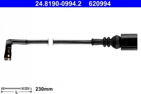 Датчик зносу гальмівних колодок (передніх/задніх) VW Crafter/Man TGE 2.0TDI 16- (L=230mm) ATE 24.8190-0994.2 (фото 1)