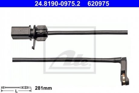 Датчик зносу гальмівних колодок (передніх) Audi A4/A5/Q5 15- (L=281mm) ATE 24.8190-0975.2