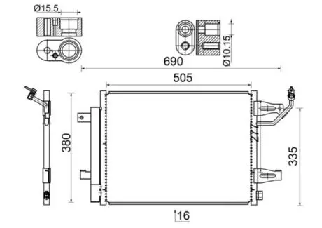 Радіатор кондиціонера Mitsubishi Colt 1.1-1.5 04-12/Smart Forfour 1.1-1.5 04-06 MAHLE / KNECHT AC 509 000S