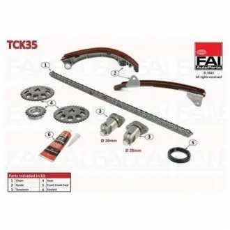К-кт ланцюга ГРМ (з трьома шестернями) TOYOTA COROLLA (E11, E12) 1.4/1.6 00-07, AVENSIS 1.6/1.8 00-08 FAI TCK35