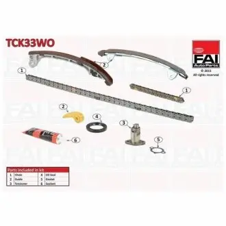 TOYOTA К-кт ланцюга ГРМ (2 ланцюга+3 направляючі+ натягувач + сальник + герметик + прокладка) Avensis 2.0 00- FAI TCK33WO