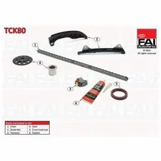 К-кт ланцюга ГРМ (ланцюг+2 шестерні+натяжн.+лижі) Citroen C1 1.0 05-/Peugeot 107 05-/Toyota Yaris 1.0 05- FAI TCK80