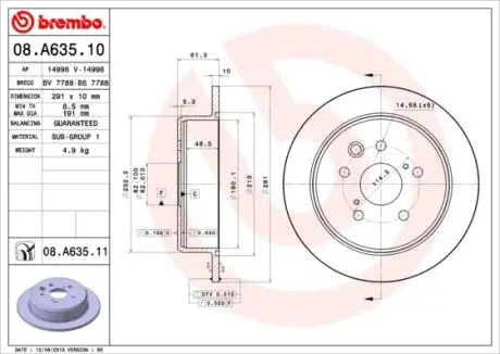 Диск гальмівний BREMBO 08.A635.11