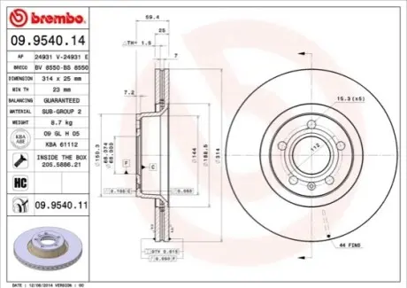 Тормозной диск BREMBO 09.9540.11