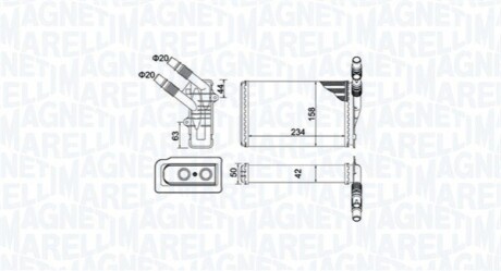 RENAULT радіатор опалення Kangoo,Nissan Kubistar 97- MAGNETI MARELLI 350218433000