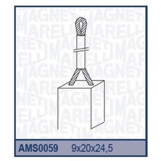 Щітки стартера (9x20x24,5) BMC100/135/140 CHRYSLER GENOTOCARGO HEMA FORD FORD 750-1210 LEYLAND 140 1340 MASSEY FERGUSON [940113190059] MAGNETI MARELLI AMS0059