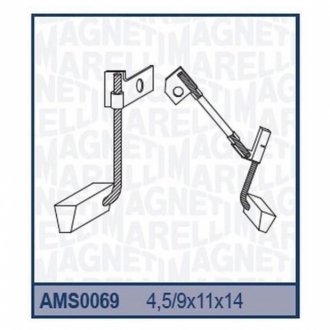 Щітки стартера (4,5/9x11x14)VALEO RENAULT: CLIO COUPE MEGANE CABRIOLET- SCENIC [940113190069] MAGNETI MARELLI AMS0069