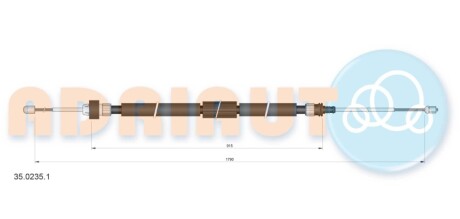 CITROEN трос ручного гальма задн. бараб. механ. 1790/915 мм C3 III, PEUGEOT 208 I ADRIAUTO 35.0235.1