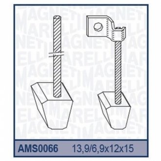 Щітки стартера (13,9/6,9x12x15)Valeo RENAULT 9, Volvo, Opel [940113190066] MAGNETI MARELLI AMS0066