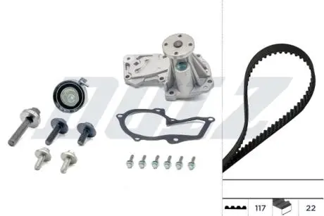 К-т ГРМ (ремень+ ролик +помпа) FORD B-MAX,C-MAX II,FIESTA V,MAZDA,VOLVO DOLZ KD070