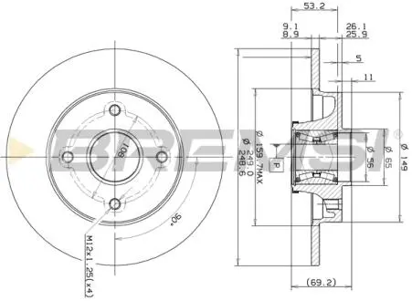 Тормозной диск зад. Citroen C4/Peugeot 207/307/308 00- (249x9) (с подшипником) BREMSI CD7560S