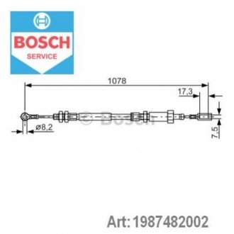 Трос ручника (центральний) Fiat Ducato 94-02 (1078/762mm) BOSCH 1987482002 (фото 1)