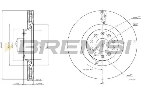 Тормозной диск перед. Audi A3/Skoda Octavia III/VW Golf VII 13- (340x30) BREMSI CD8000V