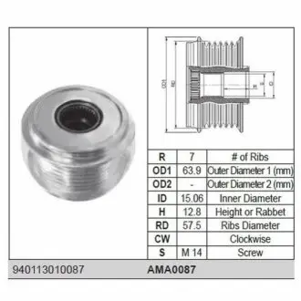 TOYOTA механізм своб.ходу генератора LAND CRUISER 00- MAGNETI MARELLI AMA0087