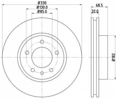 Тормозной диск перед. Touareg/Cayenne 330mm 3.0-4.2 02- (PRO) Левый HELLA 8DD355109-721 (фото 1)