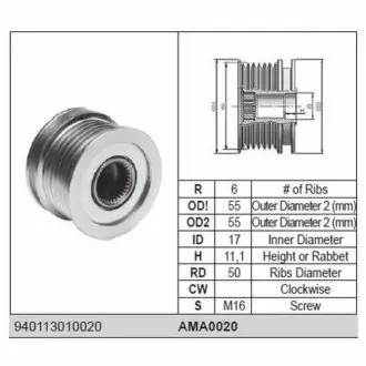 DB шків генератора 2,1-2,7CDI: Sprinter, Vito,W202 MAGNETI MARELLI AMA0020
