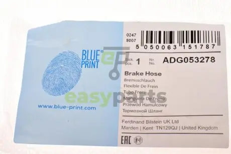 Шланг гальмівний (передній) Chevrolet Cruze Opel Astra J 09- (434mm) BLUE PRINT ADG053278