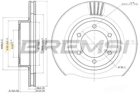 Тормозной диск перед. Land Cruiser Prado/Lexus GX 01-09 (338x28) BREMSI CD7594V