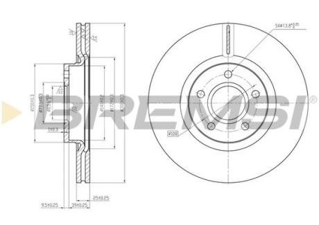 Тормозной диск перед. C-Max/Focus II/III/Kuga I/II 03- (300x25) BREMSI CD7225V
