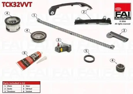 NISSAN К-кт ланцюга ГРМ Almera 1.5, 1.8 00-,Primera 2.0 02- FAI TCK32VVT