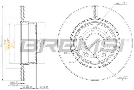 Тормозной диск зад. BMW 1 (E81/E87)/3 (E90/E91) 03- (300x20) BREMSI CD7549V