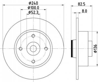Гальмівний диск зад. Megane II/Clio III/Modus 02- (240x8) HELLA 8DD355123-241
