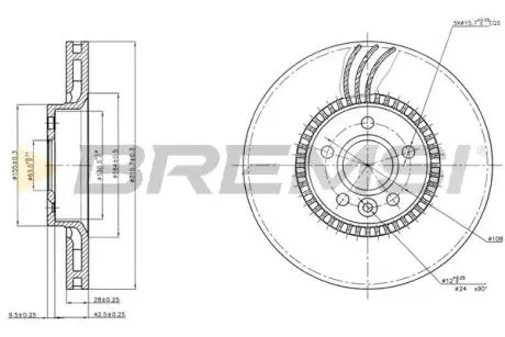 Тормозной диск перед. S-MAX/Galaxy/S60/S80 06- (316x28) BREMSI CD7607V