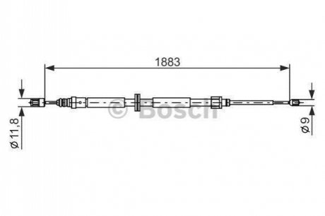 Трос ручника (задній) Renault Megane III 08- (1883/1062mm) BOSCH 1987482302