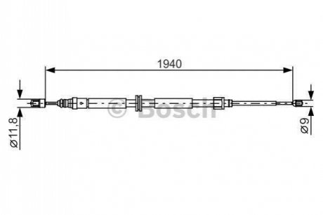 Трос ручника (задній) Renault Megane 08- (1940mm) BOSCH 1987482325