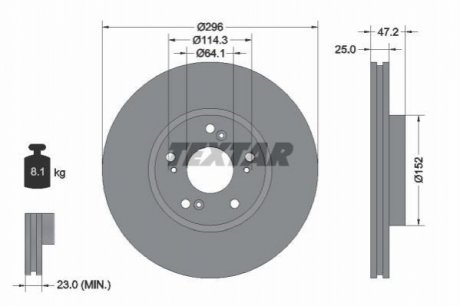 Гальмівний диск передн. HONDA Accord 08- (мкп) TEXTAR 92195000 (фото 1)