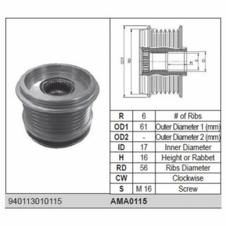 Шків генератора AUDI 1.6TDI,2.0TDI MAGNETI MARELLI AMA0115