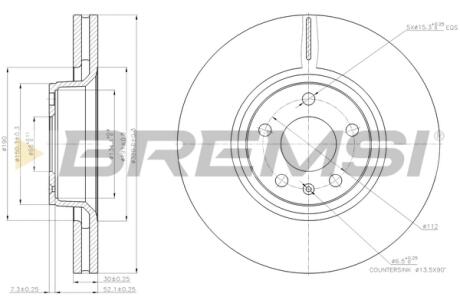 Тормозной диск перед. Audi A6 04-/A8 03- (321x30) BREMSI CD7277V