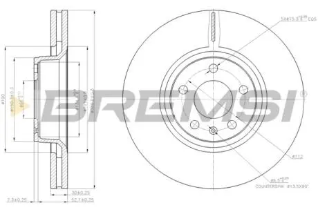 Тормозной диск перед. Audi A6 04-/A8 03- (321x30) BREMSI CD7277V
