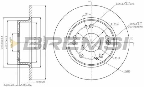Тормозной диск зад. Honda Accord 04-08 (260x10) BREMSI CD7390S