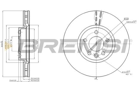 Тормозной диск перед. T5 09- (R17.5) (340x32.2) BREMSI CD8182V