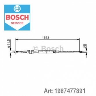 Трос ручника (задній) VW Touran 03-10 (1563/898mm) BOSCH 1987477891