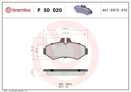 Комплект тормозных колодок, дисковый тормоз BREMBO P50020