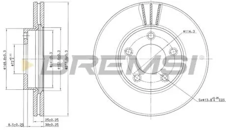 Гальмівний диск перед. Mazda 3/5 03- (278x25) BREMSI CD7311V