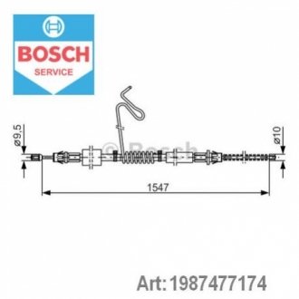 Трос ручника (задній) (L) Ford Transit 00-14 (1547mm) BOSCH 1987477174