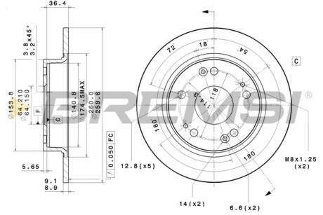 Тормозной диск зад. Civic VIII 05- (260x9) BREMSI CD7558S