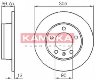 Гальмiвнi диски невентильованi, заднi KAMOKA 1032544 (фото 1)
