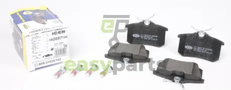 Колодки гальмівні (задні) Citroen C3-C8/Skoda Octavia 01-/Renault Megane 08-/VW Golf 91-14/Polo 96- ICER 180697-700