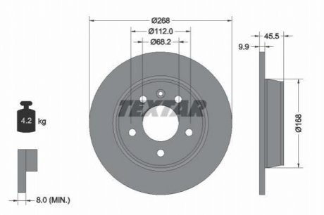Диск гальмівний (задній) VW Sharan 96-10 (268x9.9) PRO TEXTAR 92074303 (фото 1)
